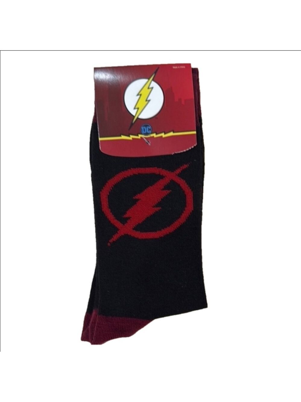 4/$25 DC Comics The Flash Graphic Crew Socks  Black and Red Flash Logo NEW